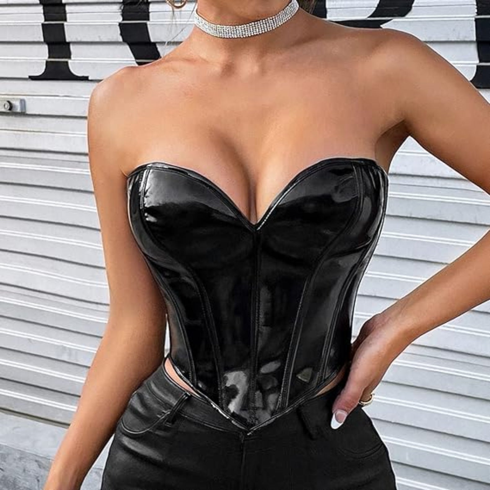 Strapless Faux Leather Corset – Lace-Up