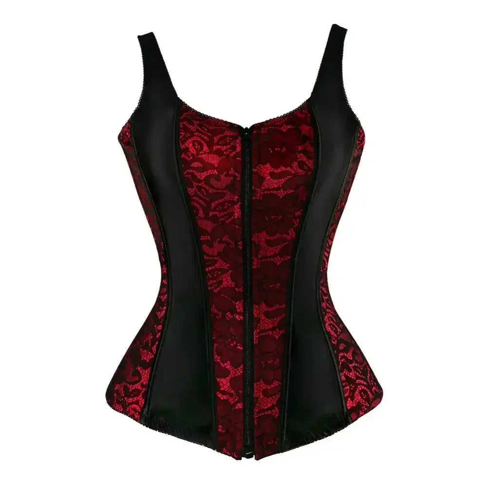 Lace & Faux Leather Corset – Zip & Lace Back