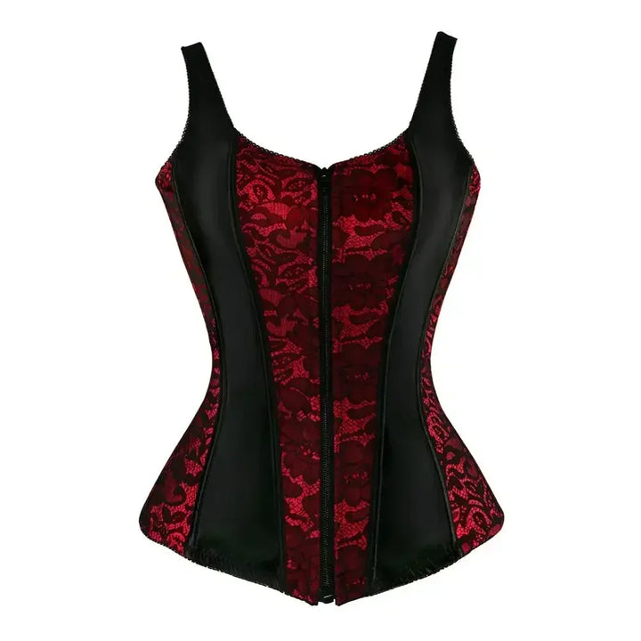 Lace & Faux Leather Corset – Zip & Lace Back
