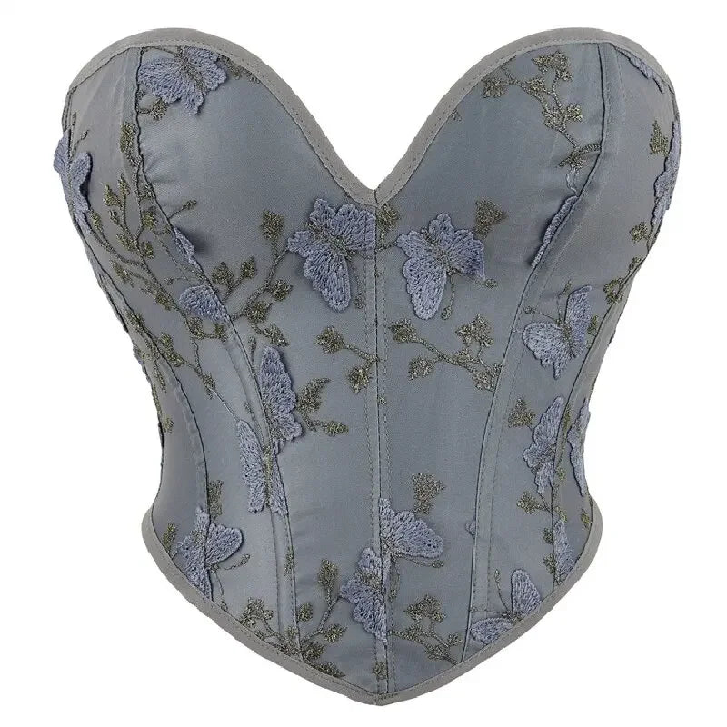 Lace-Up Bustier – Vintage & Butterfly Embroidery