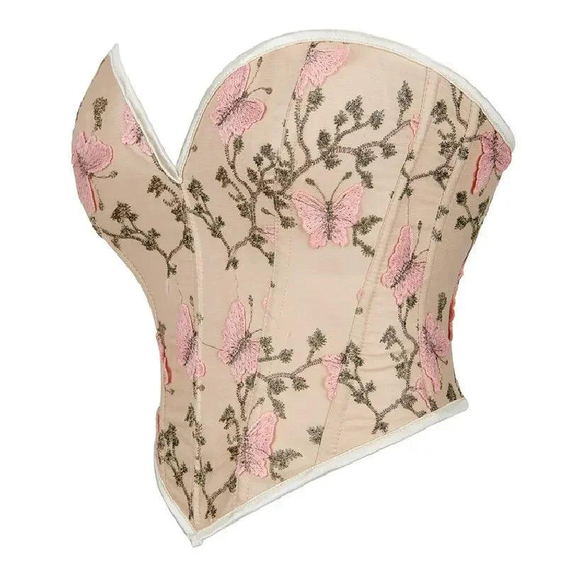 Lace-Up Bustier – Vintage & Butterfly Embroidery