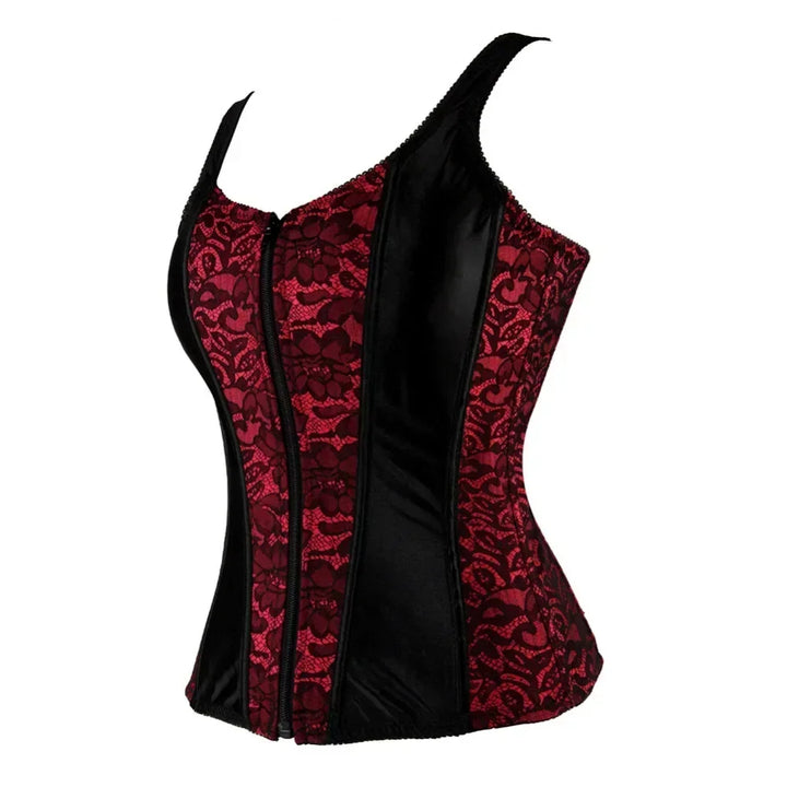 Lace & Faux Leather Corset – Zip & Lace Back