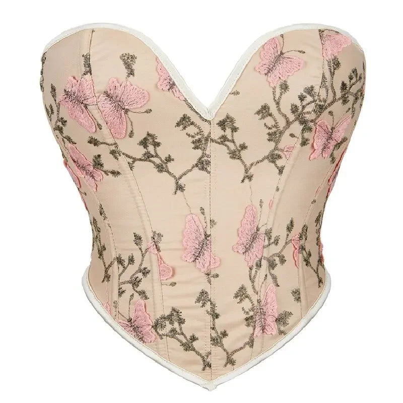 Lace-Up Bustier – Vintage & Butterfly Embroidery