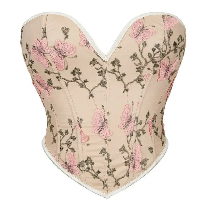 Lace-Up Bustier – Vintage & Butterfly Embroidery