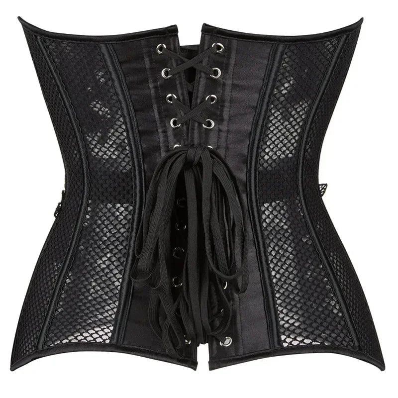 Schwarzes transparentes trägerloses Korsett – Blumen