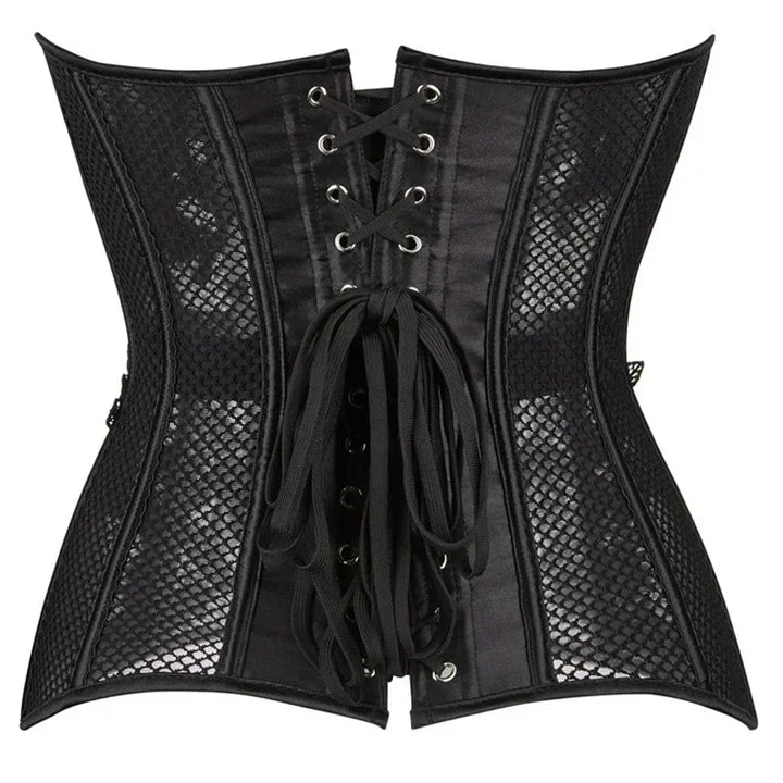 Schwarzes transparentes trägerloses Korsett – Blumen