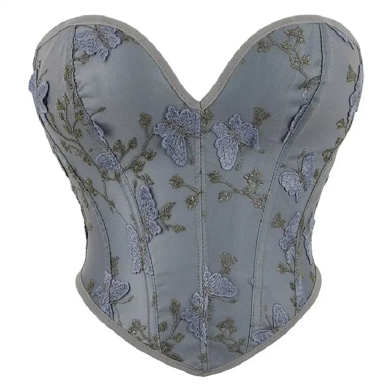 Lace-Up Bustier – Vintage & Butterfly Embroidery