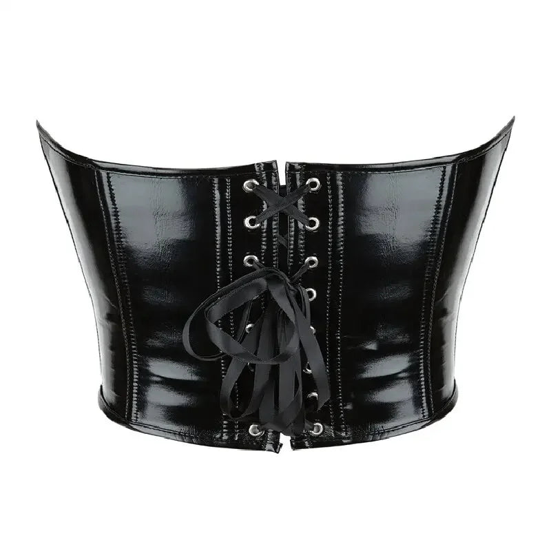 Strapless Faux Leather Corset – Lace-Up