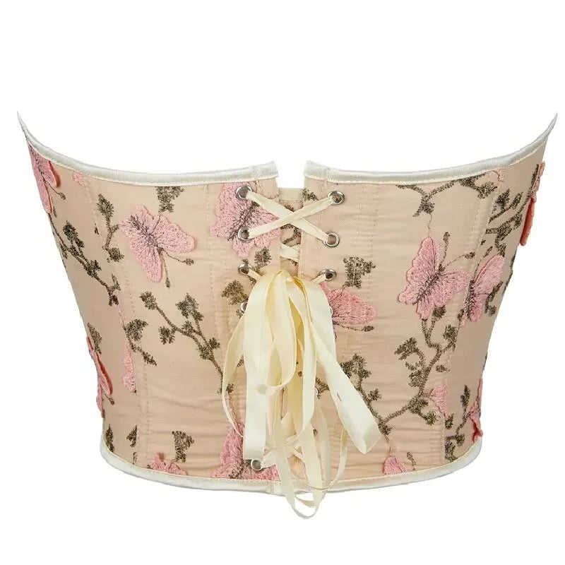 Lace-Up Bustier – Vintage & Butterfly Embroidery