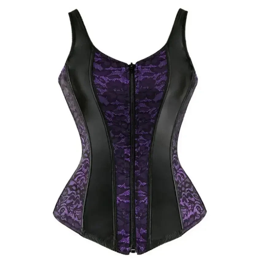 Lace & Faux Leather Corset – Zip & Lace Back
