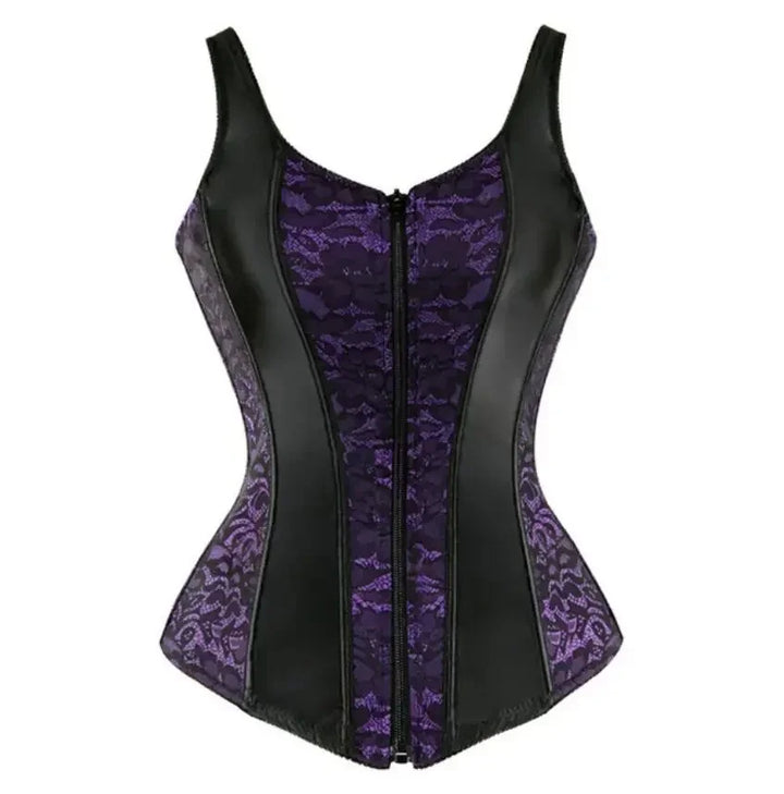 Lace & Faux Leather Corset – Zip & Lace Back