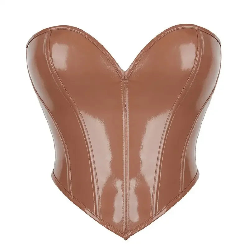 Strapless Faux Leather Corset – Lace-Up