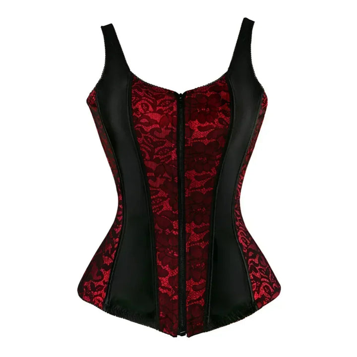 Lace & Faux Leather Corset – Zip & Lace Back